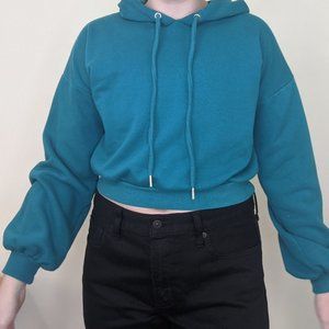 Teal Blue Cropped Hoodie